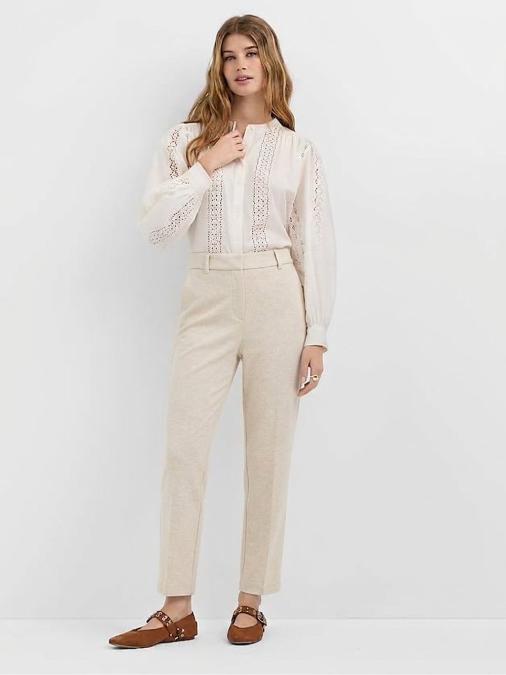 LOFT Riviera Slim Pants Cropped Cream Size 4